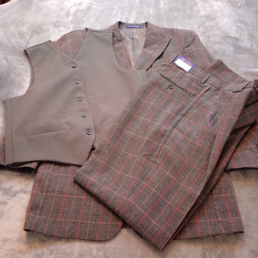 Tony Blake 3pc Suit 38R Charcoal Jacket Vest 32W Pants Polyester‎ Office Work
